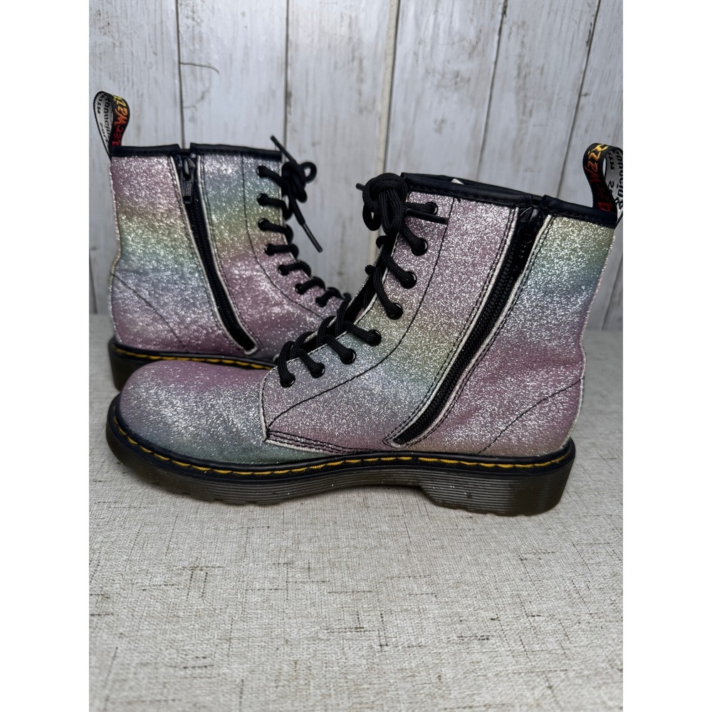 Dr. Martens Rainbow Glitter 8-Eye Lace Up Combat Boots Youth 3/US‎ Women's 5 Zip - Picture 3 of 5